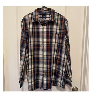 Chaps Men's Blue and Orange Plaid Button Down Shirt